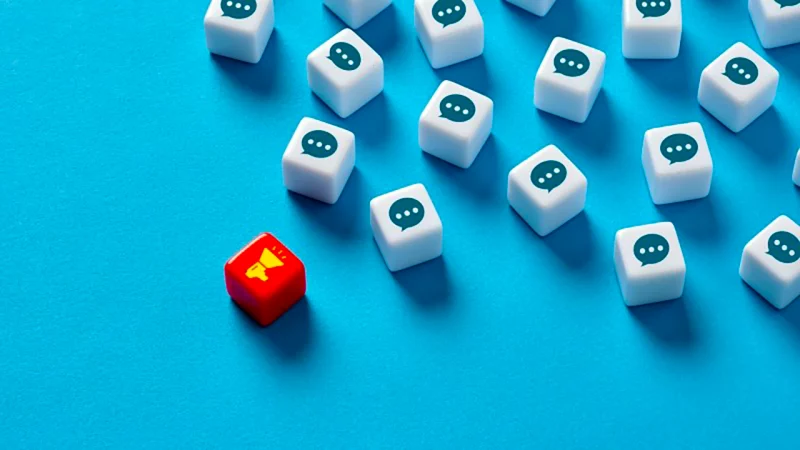 One megaphone dice plus many messaging dice analogy for social media megaphones